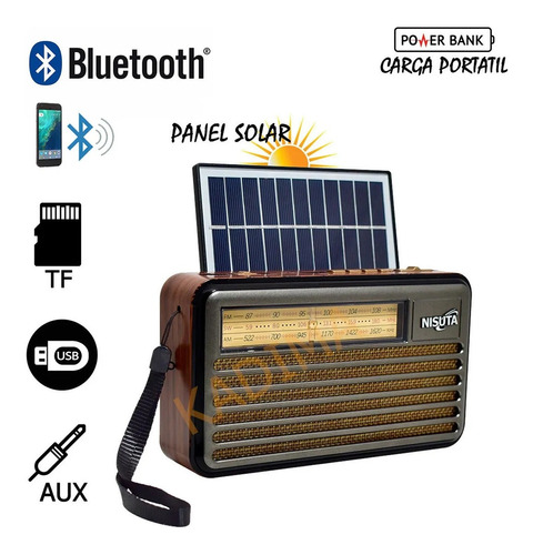 Radio Vintage Am/fm Mp3/bt,aux Con Carga Solar Y Power Bank