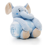 Manta Cobertor Soft Com Naninha De Pelúcia Bebê Antialergico Cor Azul Elefante Azul