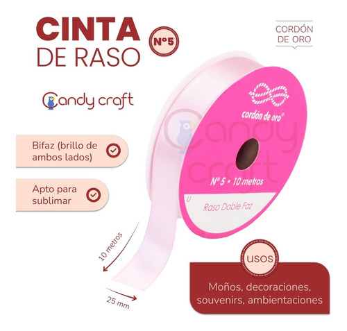 Cinta De Raso N5 - 2,5cm - Cordon De Oro X 10 Metros - Stock