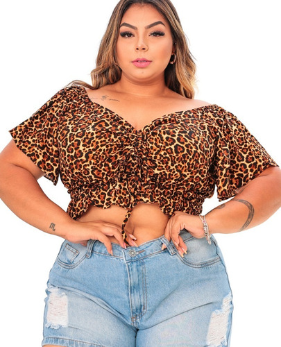 Blusa Cropped Ciganinha Elastex Plus Size Cordinha Ajustavel