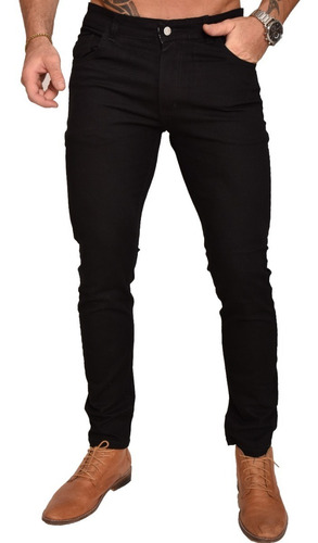 Pantalon Jean Chupin Negro Hombre Elastizado Excelente