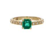 Anillo Oro Amarillo Solitario Esmeralda Diamante An945