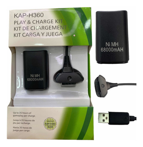 Kit 1 Bateria P/ Controle Xbox 360 + 1 Cabo Carregador 1.4m 