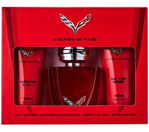 Kit Corvette Red (perf 100ml+pós Barba 100ml+shampoo 100ml)