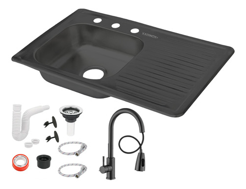 Fregadero Tarja Empotrar Acero Inox 80x50 Kit Premium Negra