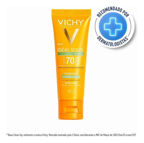 Vichy Ideal Soleil Protetor Solar Facial Purify Fps 70 40 G