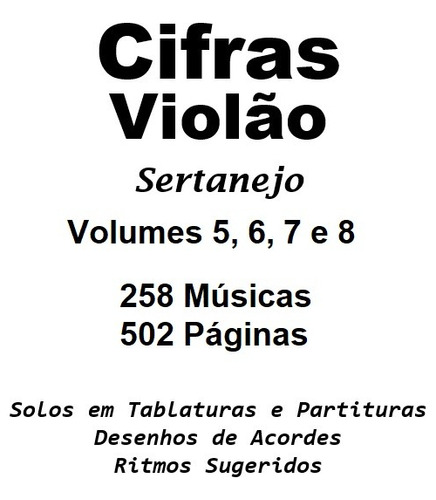 Cadernos De Cifras E Solos Violão Sertanejo Volumes 5-6-7-8