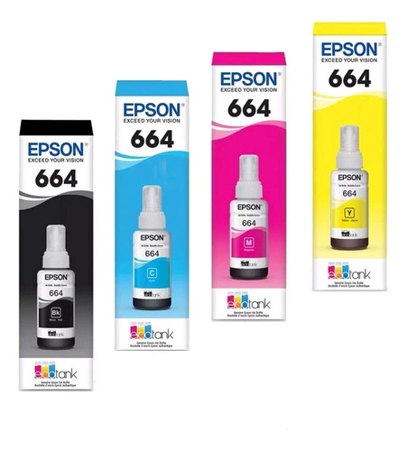 Pack 4 Tintas Epson 664 Negro Cyan Amarillo Magenta