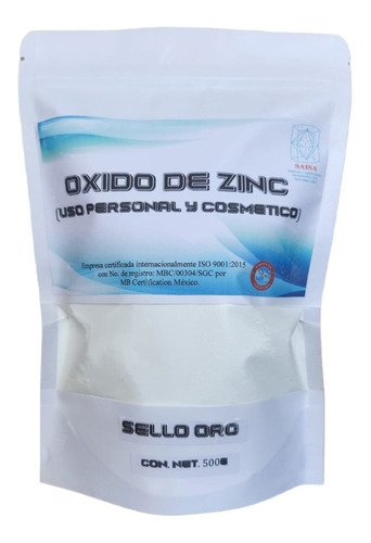 Oxido De Zinc Sello De Oro (uso Cosmetico Y Personal) 500 G.