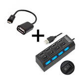 Kit Hub Usb Extensor De Portas Usb 2.0 + Cabo Otg Micro Usb 