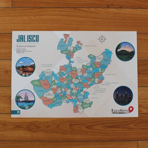 Mapa Rascable De Jalisco Con Plumilla De Colección