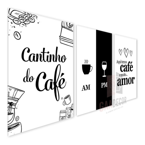 Kit 3 Placas Quadros Mdf 20x28 Cantinho Do Café Am Pm Amor E