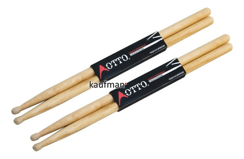 2 Pares Baquetas Bateria Otto Madera De Maple Punta De Nylon Color Natural Tamaño 5b