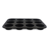 Molde Muffins X12 Cupcakes Reposteria Antiadherente Teflon Color Negro