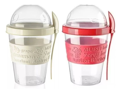 Set 2 Vasos Para Yogurt Fruta Cereal Titiz 600ml + Cuchara