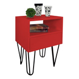 Mesa Cabeceira Lateral Apoio Estilo Industrial Vermelho Laca