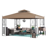 Sunjoy Gazebo De 10 Pies X 12 Pies Con Toldo De 2 Niveles Y 