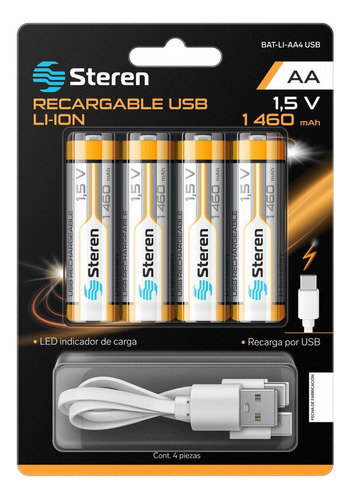 4 Baterías Recargables Usb Li-ion Tipo Aa, De 1460 Mah