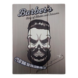 Retablo 30×45 Barber Shop Calavera Gris Moblihouse