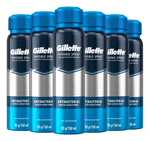 Kit Desodorante Aerosol Gillette Antibacterial 150ml - 6 Uni
