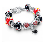 Pulsera Charms Flores Murano Apariencia Pandor.a Corazones