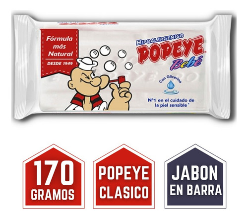 Popeye Jabon En Barra Bebe Hipoalergenico 170g Super Oferta