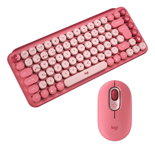 Kit Teclado Mecanico Y Mouse Logitech Pop Keys Heartbreaker Color Del Teclado Rosa