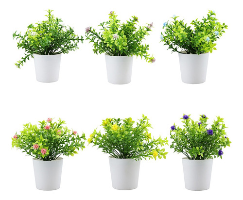 6 Bonsai Plantas Flores Artificiales Macetas Decorativas