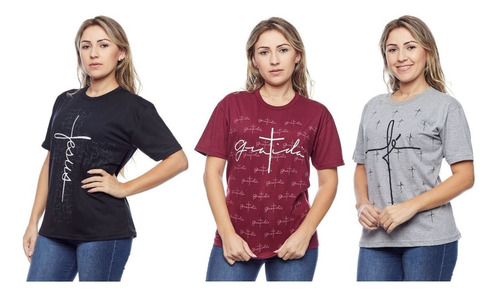 10 Blusa Feminina Camisa Manga Curta Católica Religião 