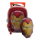 Mochila Marvel Avengers Iron Man Con Careta Con Carro Color Rojo Diseño De La Tela Liso