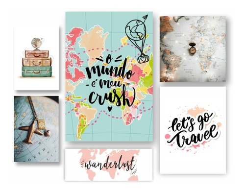 Kit De 6 Quadros \placas Decoração Em Mdf Viagem Travel