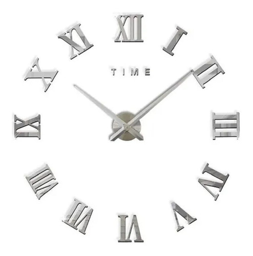Reloj De Pared 3d Grande Plateado Números Romanos 