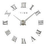 Reloj De Pared 3d Grande Plateado Números Romanos 