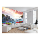 Papel De Parede 3d Paisagem Por Do Sol Mar Praia 4m² Pds38