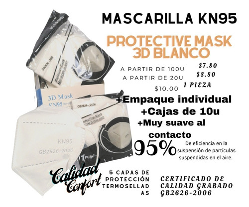 Caja De 10 Cubrebocas Kn95 Protective Mask 3d Norma Grabada 