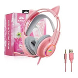 Headset Fone Gamer Luz Rgb Gatinho Pc Ps4 Xbox Rosa Kp-ga04