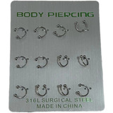 40 Kit Com 480 Piercing Ferradura Septo Aço Cirúrgico 8 Mm
