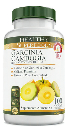 Healthy Superfoods Termogénicos Garcinia  Cambogia 100 Capsulas Premium 500mg 50% Hca Sabor Sin Sabor