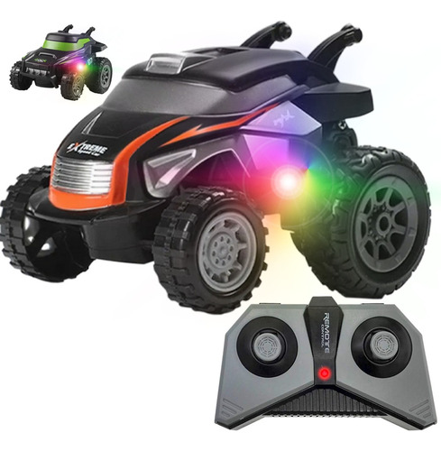 Auto A Radio Control Remoto Recargable Juguete 360 Luz Rgb Color Naranja