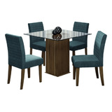 Conjunto Mesa Com Tampo De Vidro Onix 4 Cadeiras Credro