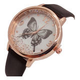 Reloj Cristales Dama Moda Piel Vinil Cuarzo Mariposa R071