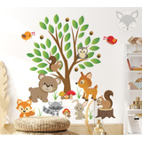 Vinilo Infantil Animales Arboles Bosque Pc25b 150x150 Cm