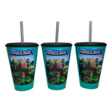 10 Vasos Souvenir Plástico Temática Minecraft Colores