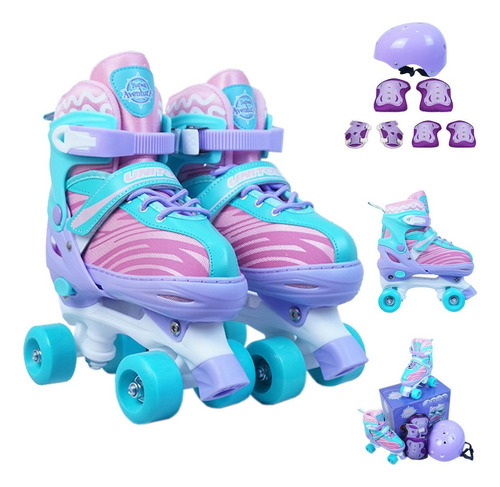 Roller Patins Infantil Feminino Quad 4 Rodas + Kit Proteção 