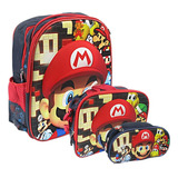 Kit X3 Maleta Morral Mario Bros Lonchera Cartuchera Pequeño