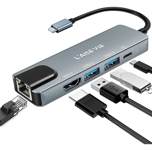 Multipuerto Hub Macbook, Windows, Android 5 En 1 Hdmi, Rj45