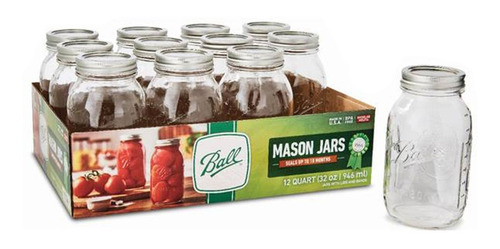 Mason Jar Ball Frasco Boca Regular 32oz 12 Pack  Cocina