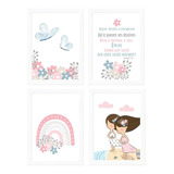 Kit Quadros Decorativos Quarto Irmas Primas Floral Borboleta