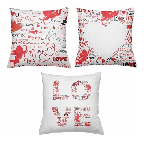 Kit Com 3 Almofadas Com Estampa Love Corações Vermelhos Red