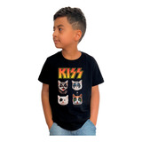 Camiseta Infantil Kiss Banda Rock Gatinhos Fofo